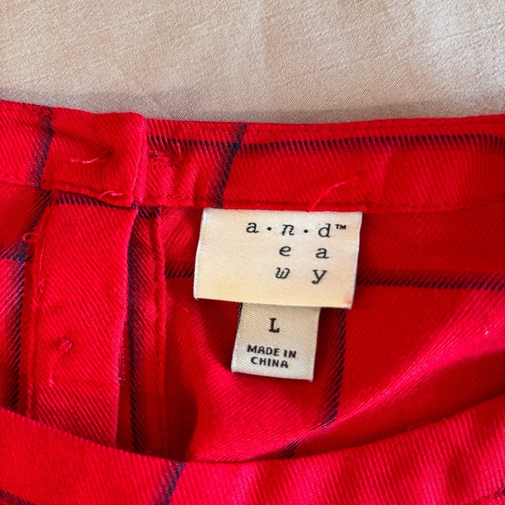 A New Day Red Windowpane Plaid Long Sleeve Tie Waist Dress Womens Large - Picture 3 of 13